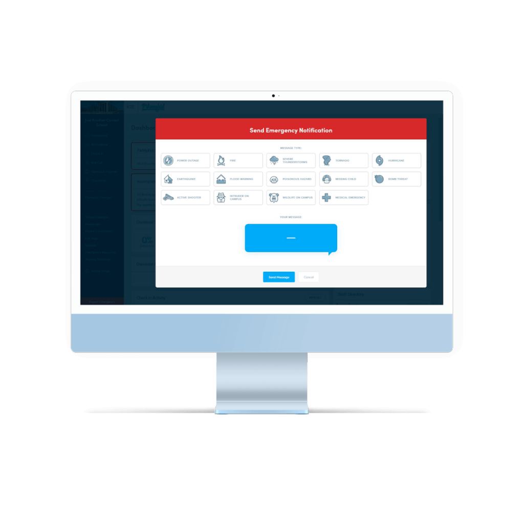 Pikmykid send emergency notification pop up mockup