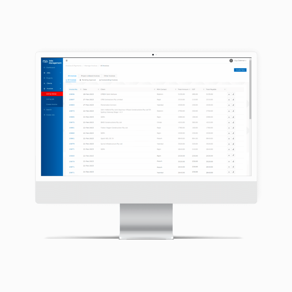 rsa invoice management dashboard